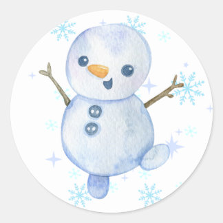 幸せな小さな雪だるまステッカー ラウンドシール