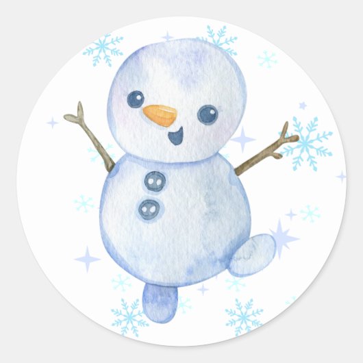 幸せな小さな雪だるまステッカー ラウンドシール (正面)