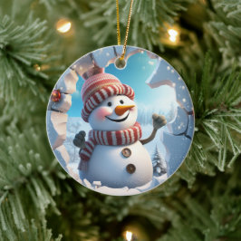 幸せな小さな雪だるま。クリスマスの時期です。 セラミックオーナメント