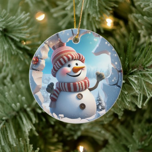 幸せな小さな雪だるま。クリスマスの時期です。 セラミックオーナメント (ツリー)