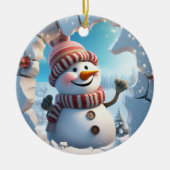幸せな小さな雪だるま。クリスマスの時期です。 セラミックオーナメント (正面)