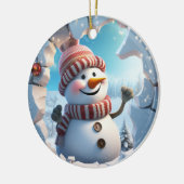幸せな小さな雪だるま。クリスマスの時期です。 セラミックオーナメント (左)