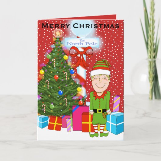 幸せな小妖精や小人のクリスマスの挨拶状 シーズンカード (正面)