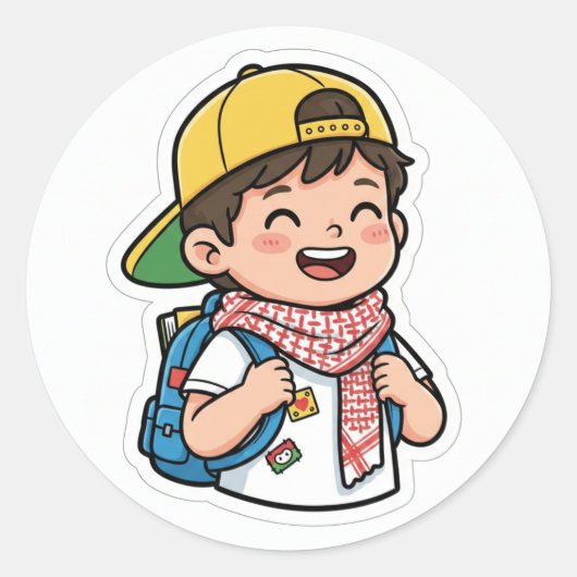 幸せな小学生ステッカー ラウンドシール (正面)