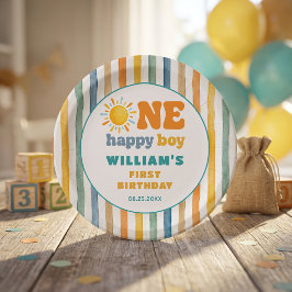 幸せな少年 初誕生日 陽光 ペーパープレート
