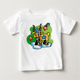 幸せな山羊座ヤギと赤と青の星 ベビーTシャツ
