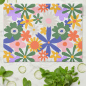 幸せな巨大な原色の花の爆発 キッチンタオル (折り畳み)