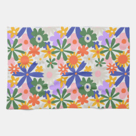 幸せな巨大な原色の花の爆発 キッチンタオル