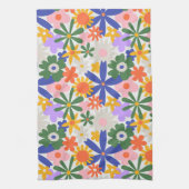 幸せな巨大な原色の花の爆発 キッチンタオル (縦)