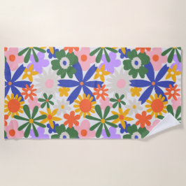 幸せな巨大な原色の花の爆発 ビーチタオル
