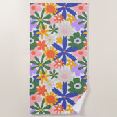 幸せな巨大な原色の花の爆発 ビーチタオル (正面)