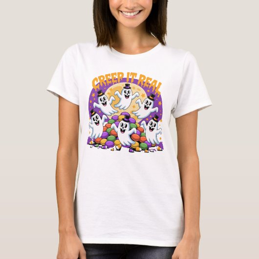 幸せな幽霊 - 楽しいハロウィンTシャツ Tシャツ (正面)