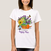 幸せな庭の花 鳥と蝶 ホワイト Tシャツ (正面)