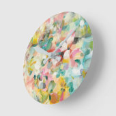 幸せな庭|の柔らかいパステル調の花びら ラウンド壁時計 (傾斜)