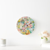 幸せな庭|の柔らかいパステル調の花びら ラウンド壁時計 (ホーム)