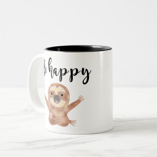 幸せな引用文の怠惰の水彩画動物の芸術があって下さい ツートーンマグカップ (正面左)