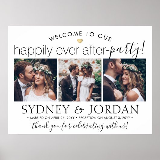幸せな後にパーティー3写真ウェディングレセプション ポスター (正面)