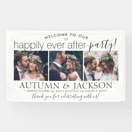 幸せな後にパーティー3写真ウェディングレセプション 横断幕 (横)