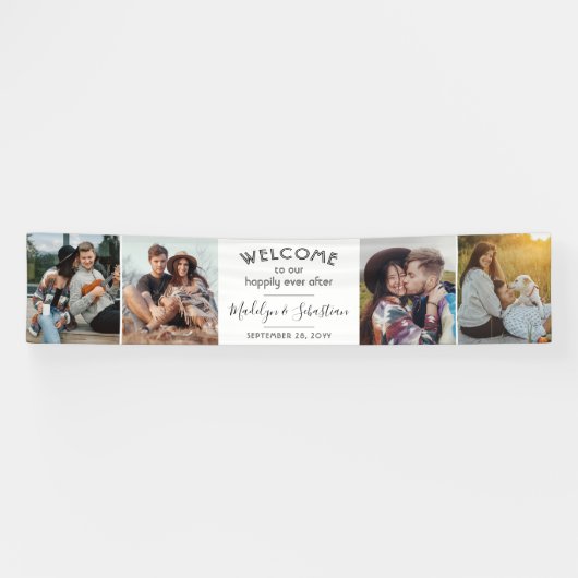 幸せな後4写真エレガントな結婚式の歓迎 横断幕 (横)