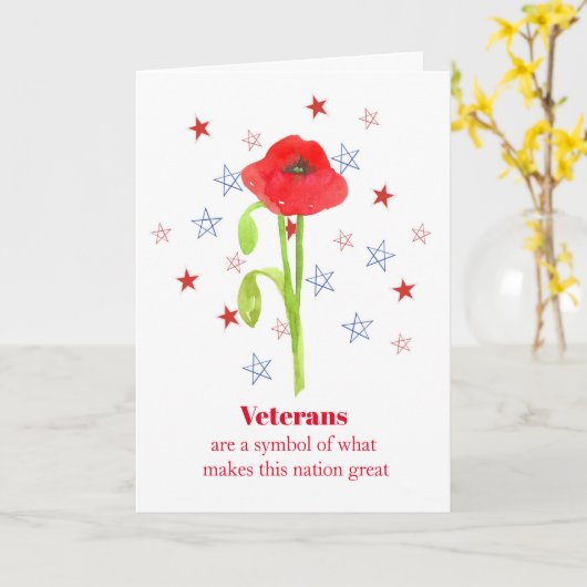 幸せな復員軍人の日のケシの花の愛国心が強い星 カード (黄色い花)