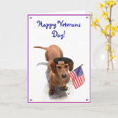 幸せな復員軍人の日のダックスフントの挨拶状 カード (黄色い花)