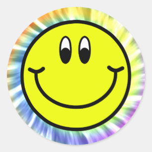 幸せな微笑の顔のEmojiの絞り染めの円形のステッカー ラウンドシール