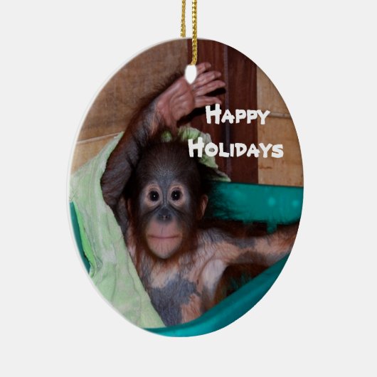 幸せな微笑動物のベビーの休日 セラミックオーナメント (右)