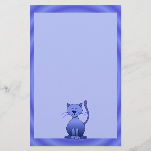 幸せな微笑猫の青くかわいい子供の文房具の紙 便箋 (正面)