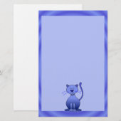 幸せな微笑猫の青くかわいい子供の文房具の紙 便箋 (正面/裏面)