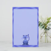 幸せな微笑猫の青くかわいい子供の文房具の紙 便箋 (スタンド正面)