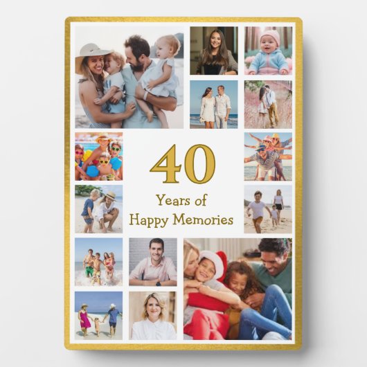 幸せな思い出の誕生日40歳（または何歳でも） フォトプラーク (正面)