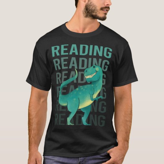 幸せな恐竜の読書 Tシャツ (正面)