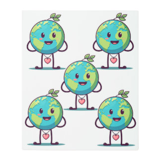 幸せな惑星キャラクターとスマイル メタルプリント