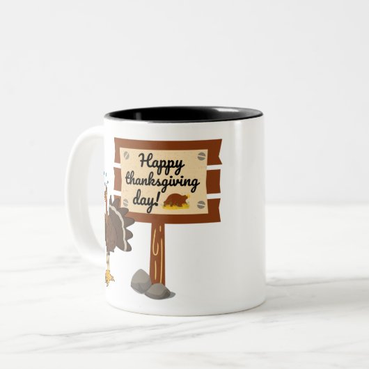 幸せな感謝おもしろいの日 ツートーンマグカップ (正面左)