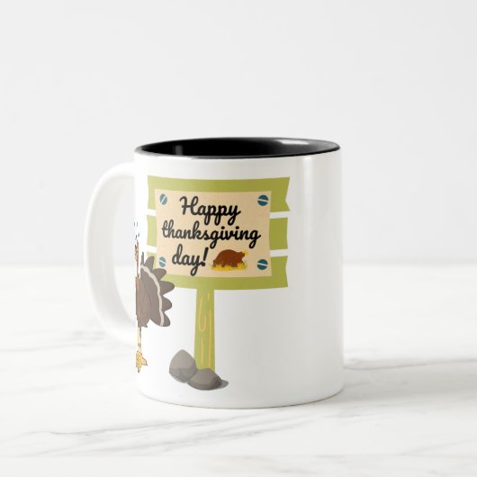 幸せな感謝おもしろいの日 ツートーンマグカップ (正面左)