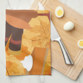 幸せな感謝の七面鳥 キッチンタオル (四つ折り)