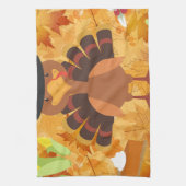 幸せな感謝の七面鳥 キッチンタオル (縦)