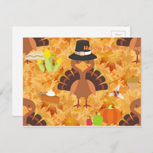 幸せな感謝の七面鳥 シーズンポストカード (正面/裏面)