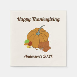 幸せな感謝カボチャと葉の名前と日付 スタンダードカクテルナプキン