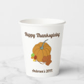 幸せな感謝カボチャと葉の名前と日付 紙コップ (裏面)