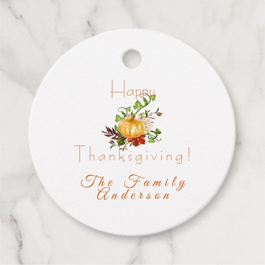 幸せな感謝的かぼちゃの水カラーメッセージカード フェイバータグ (正面)