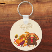 幸せな感謝祭かわいい七面鳥、豊穣の角 キーホルダー (正面)