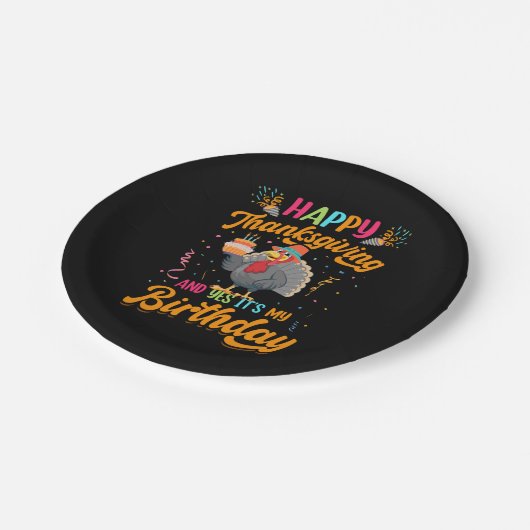 幸せな感謝祭とyes私の誕生日 ペーパープレート (アングル)