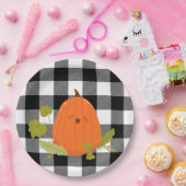 幸せな感謝祭のカボチャの上のプレイド ペーパープレート (パーティー)