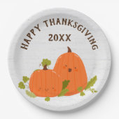 幸せな感謝祭のカボチャを木に ペーパープレート (正面)