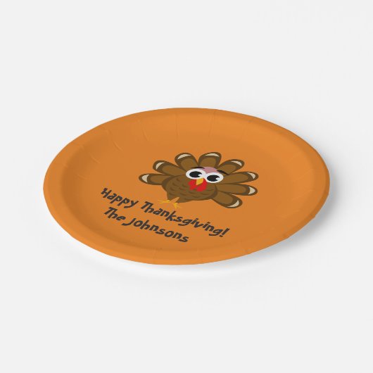 幸せな感謝祭のディナー・パーティのかわいい七面鳥のカスタム ペーパープレート (アングル)