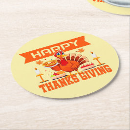 幸せな感謝祭のトルコとパイ ラウンドペーパーコースター