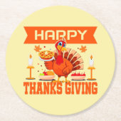 幸せな感謝祭のトルコとパイ ラウンドペーパーコースター (正面)