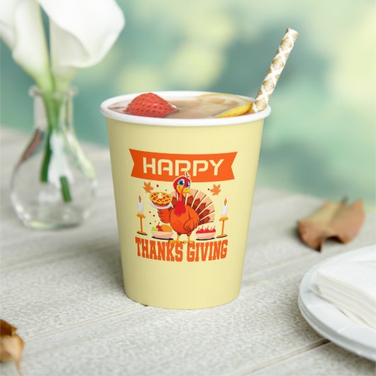 幸せな感謝祭のトルコとパイ 紙コップ (インサイチュ)