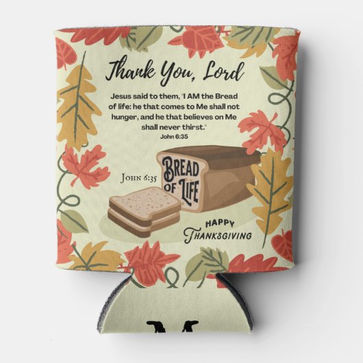 幸せな感謝祭のパンの人生のモノグラム 缶クーラー (正面)